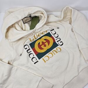 Gucci GG Men's XS Wmn's M Vintage Logo Classic Pullover Hoodie Cream Off White